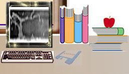drawing of books and computer
